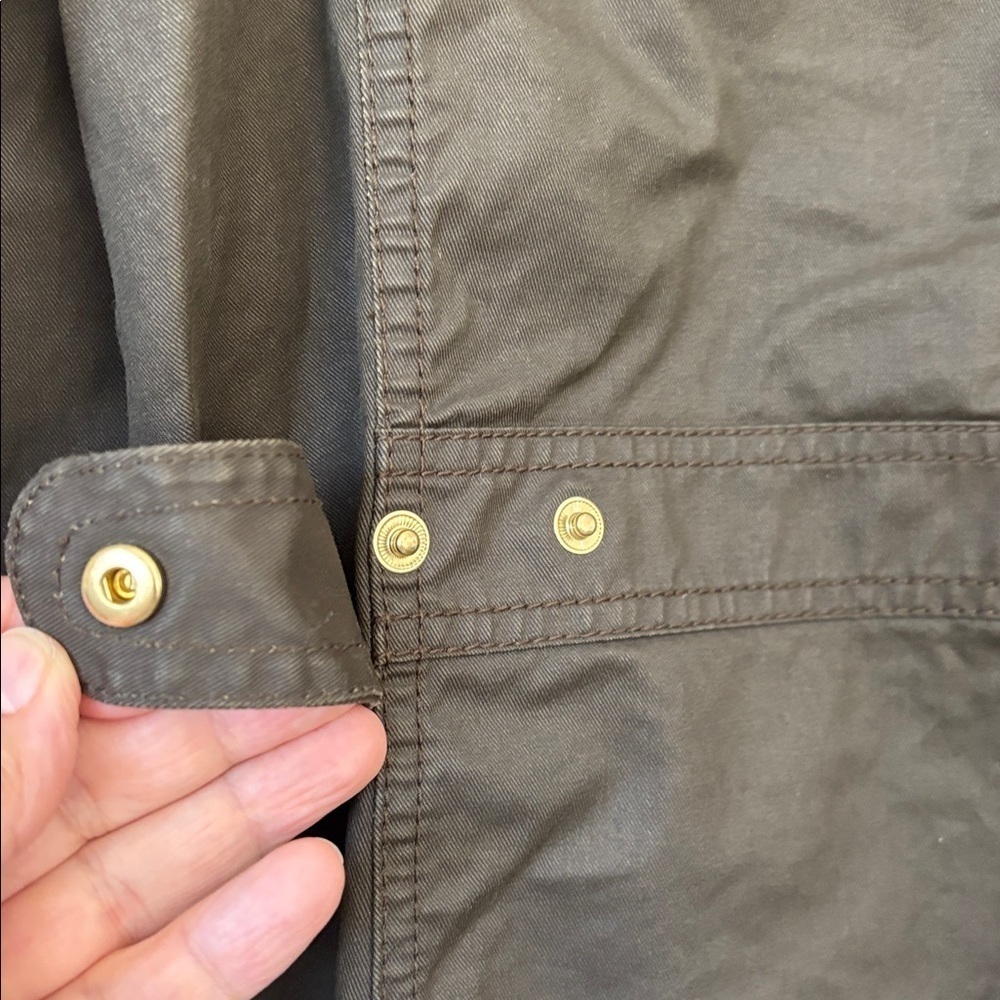 J. Crew Women's 100% cotton dark khaki Button zip front Utility Jacket M - Picture 10 of 11